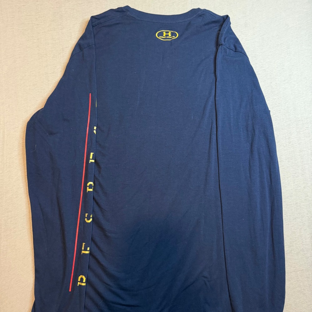 Under Armour Project Rock Mens Navy Blue Long Sleeve HeatGear Graphic Shirt M - Picture 2 of 6
